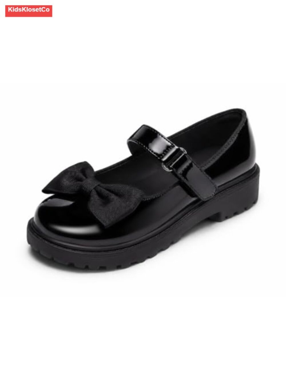 Girls Mary Jane Bow Chunky Heel Flats School Uniform Dress Shoes